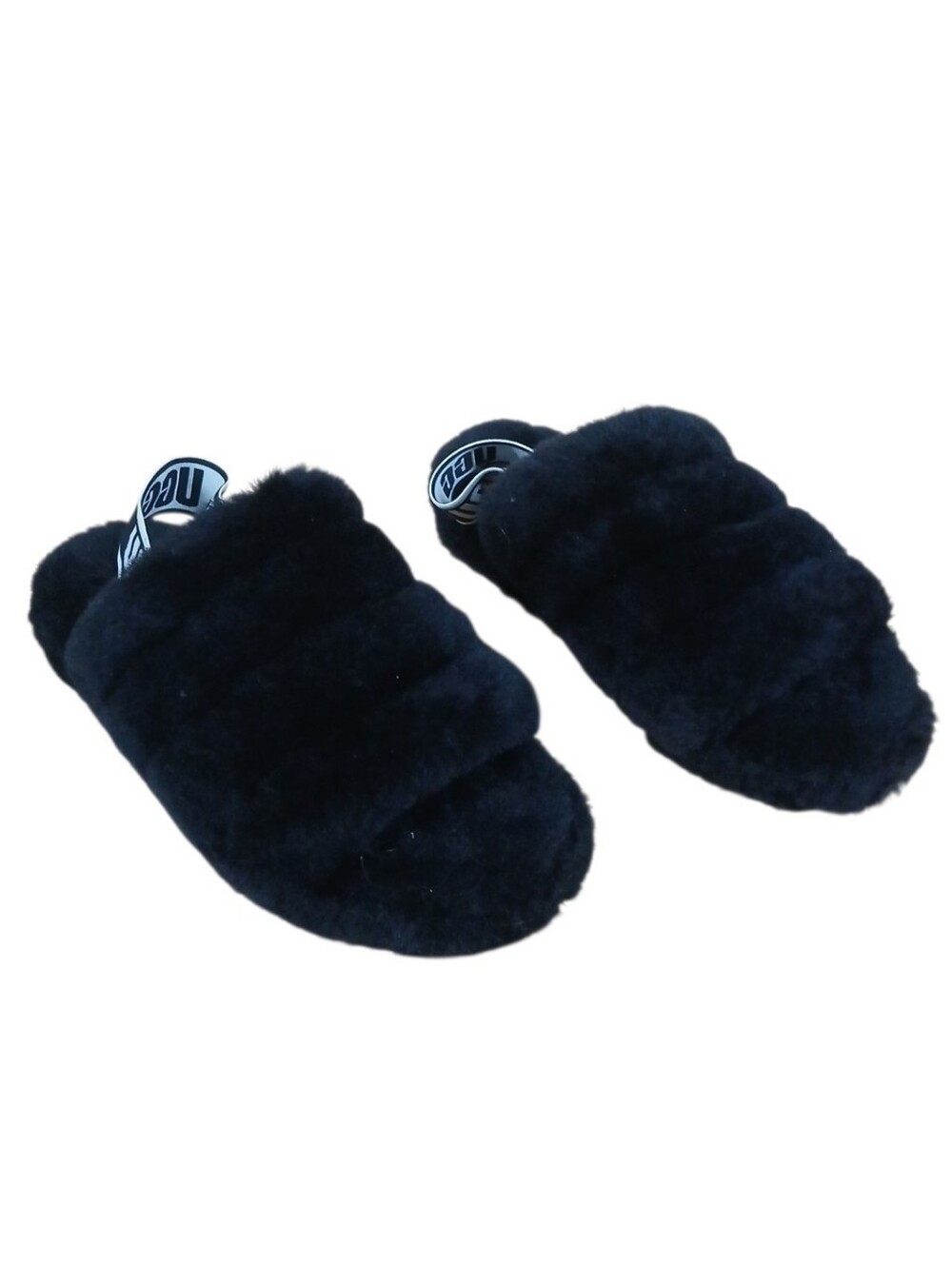 UGG Fluff Yeah Black Fluffy Slide Sandals Size 9